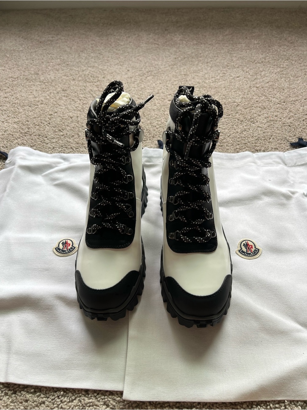 Moncler Black and White Lace-Up Hiking Boots